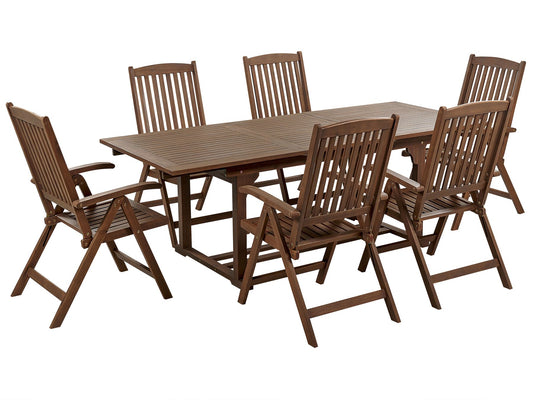 Garden Dining Set 6 Seater AMANTEA Acacia Wood Dark Brown