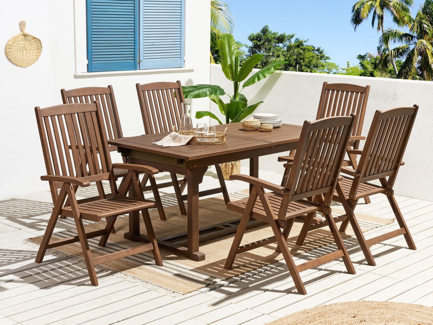 Garden Dining Set 6 Seater AMANTEA Acacia Wood Dark Brown