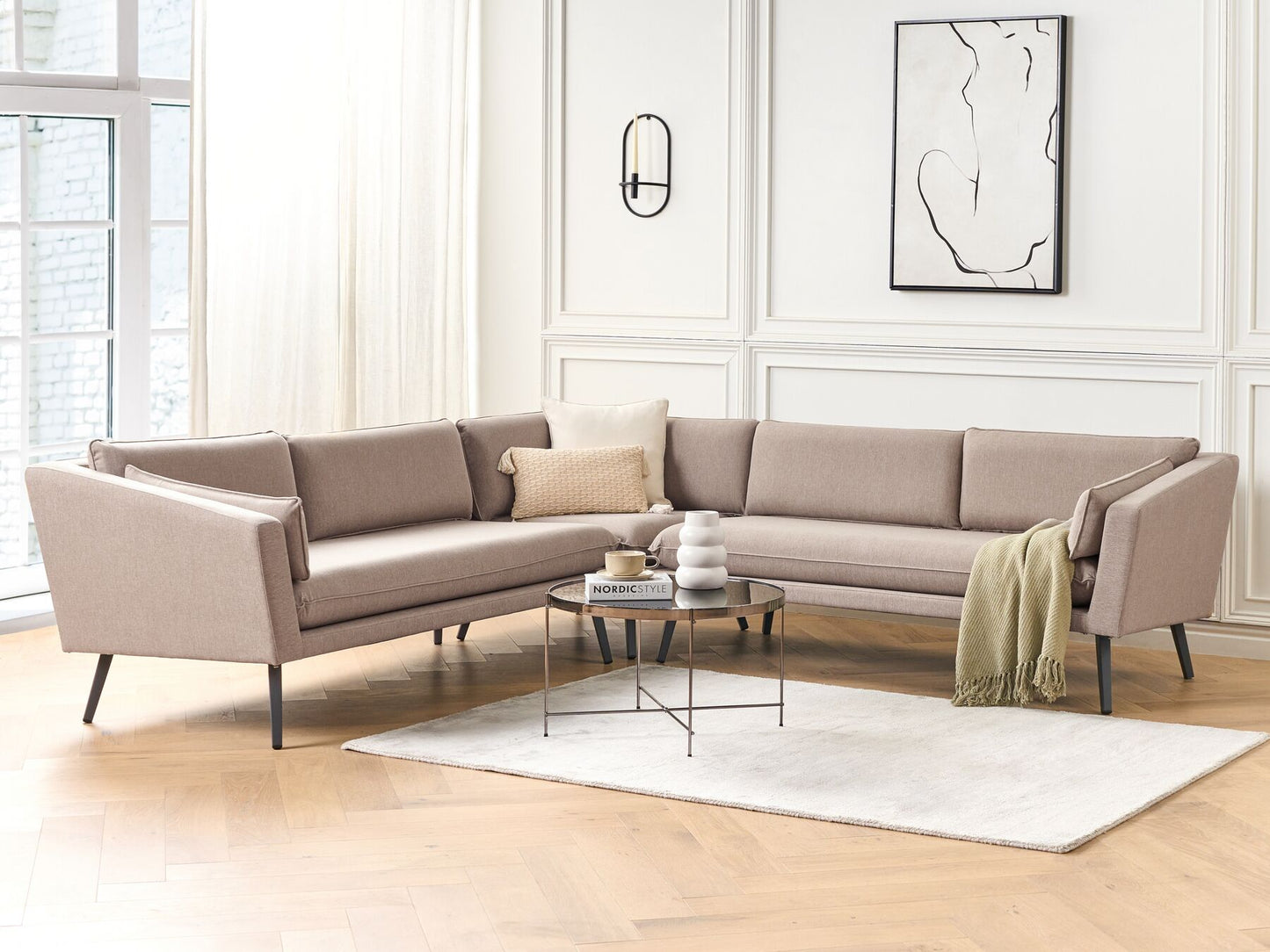5 Seater Modular Garden Corner Sofa Beige LORETELLO