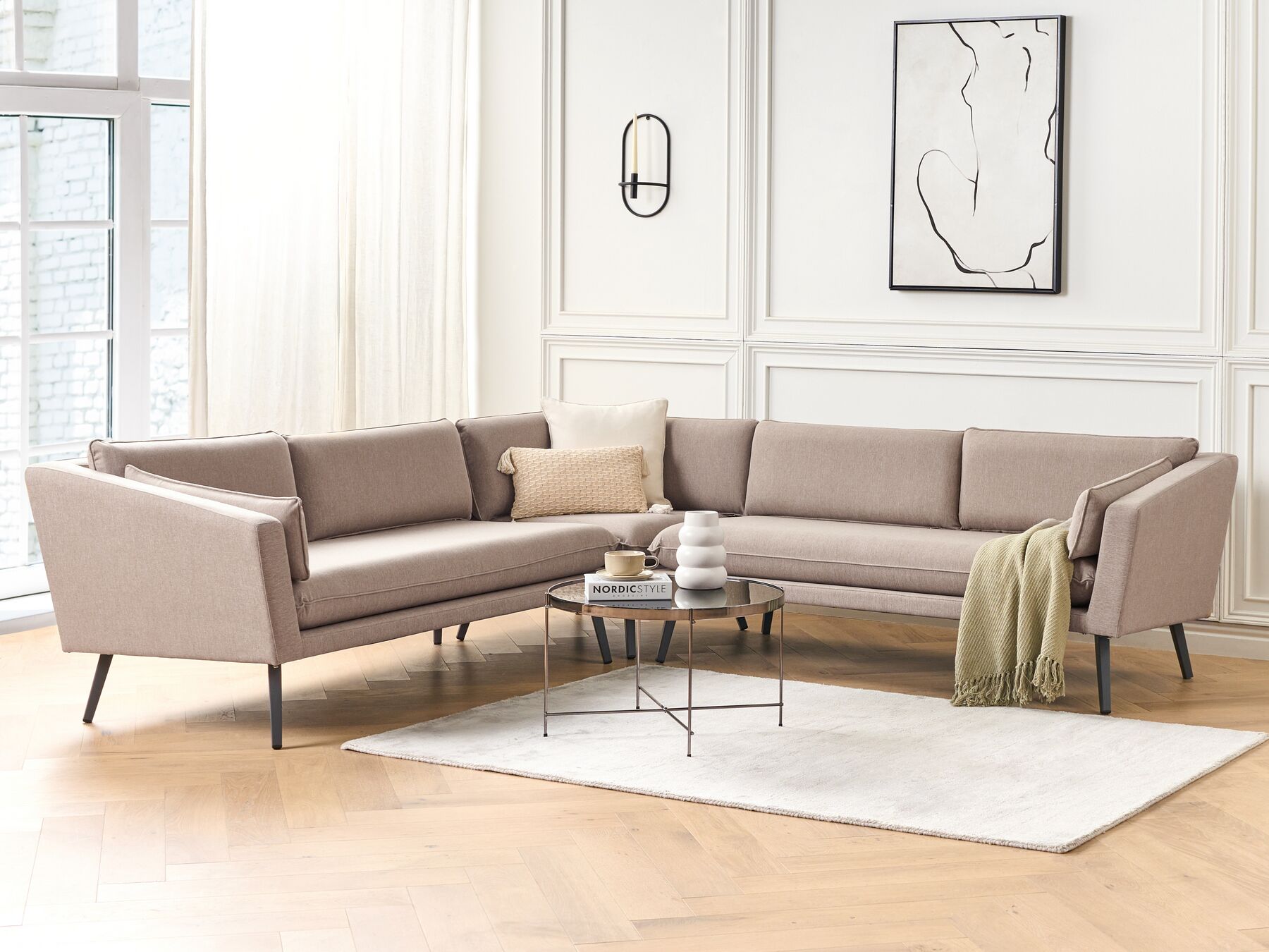 5 Seater Modular Garden Corner Sofa Beige LORETELLO