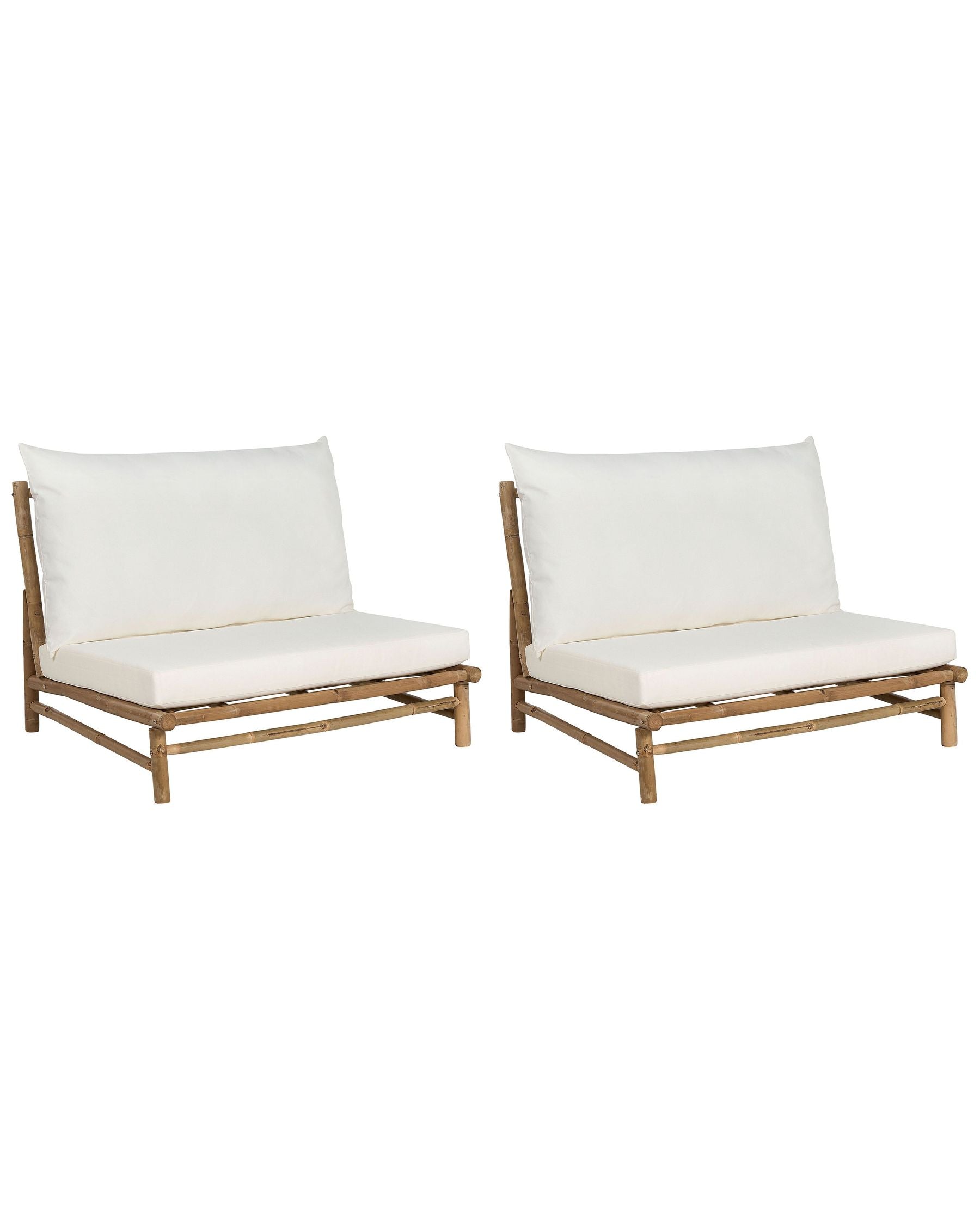 Set of 2 Garden Chairs with Cushions TODI Bamboo Wood Off-White