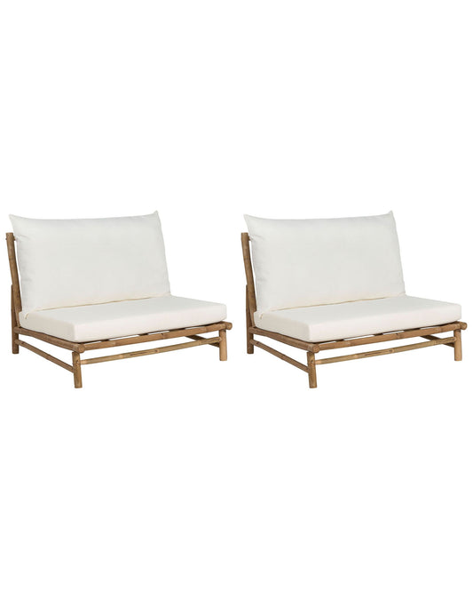 Set of 2 Garden Chairs with Cushions TODI Bamboo Wood Off-White