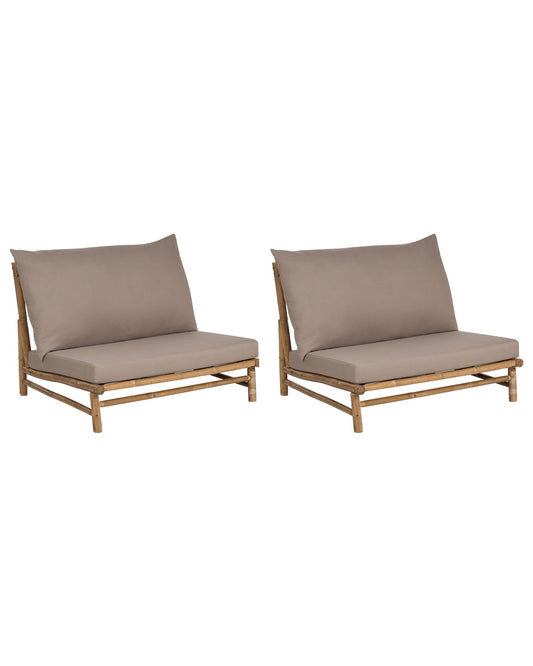 Set of 2 Garden Chairs with Cushions TODI Bamboo Wood Taupe