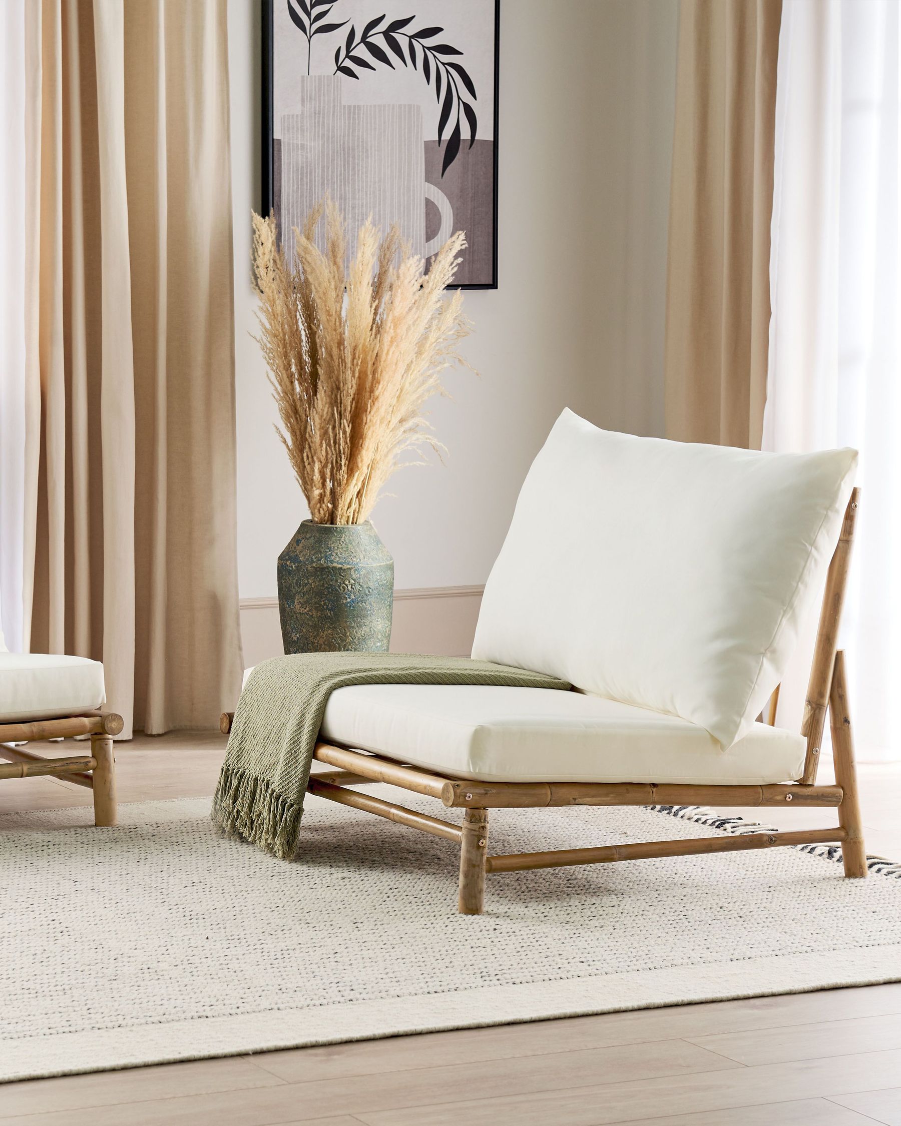 Set of 2 Garden Chairs with Cushions TODI Bamboo Wood Off-White