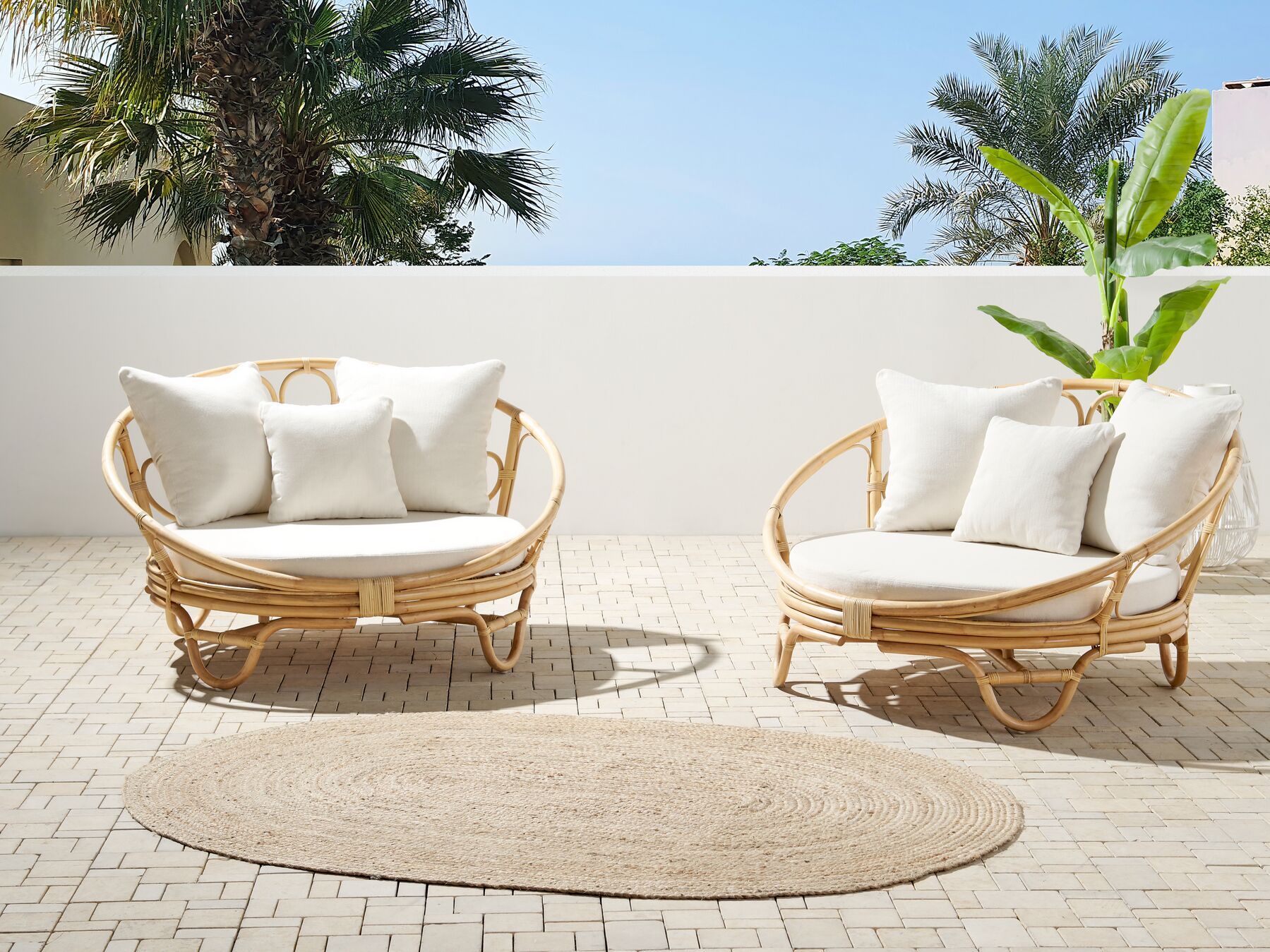 Set of 2 Garden Daybeds ROSSANO Rattan Natural