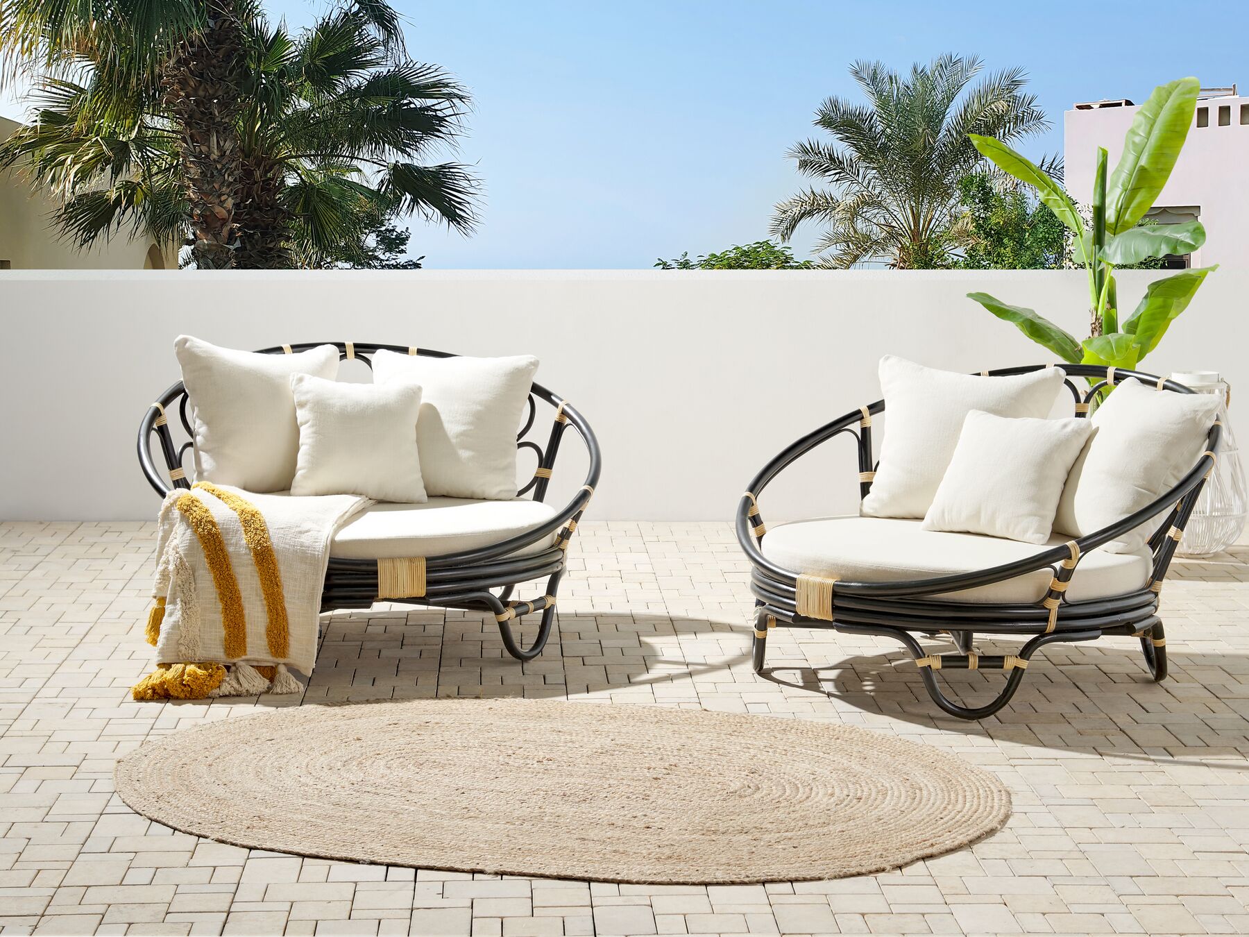 Set of 2 Garden Daybeds ROSSANO Rattan Black
