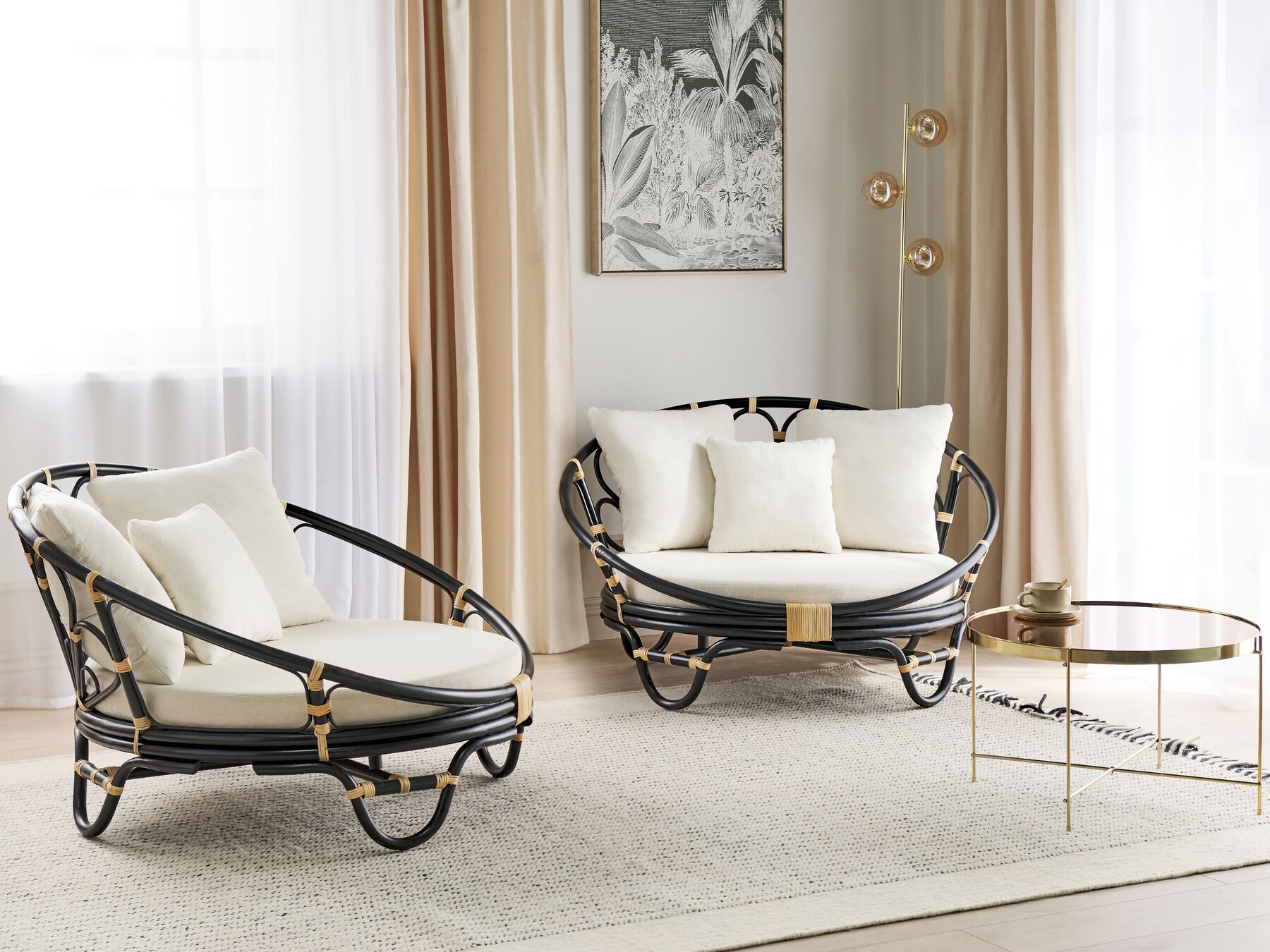 Set of 2 Garden Daybeds ROSSANO Rattan Black