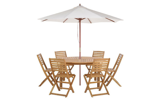 Garden Dining Set 6 Seater TOLVE with Parasol (12 Options) Acacia Wood Brown