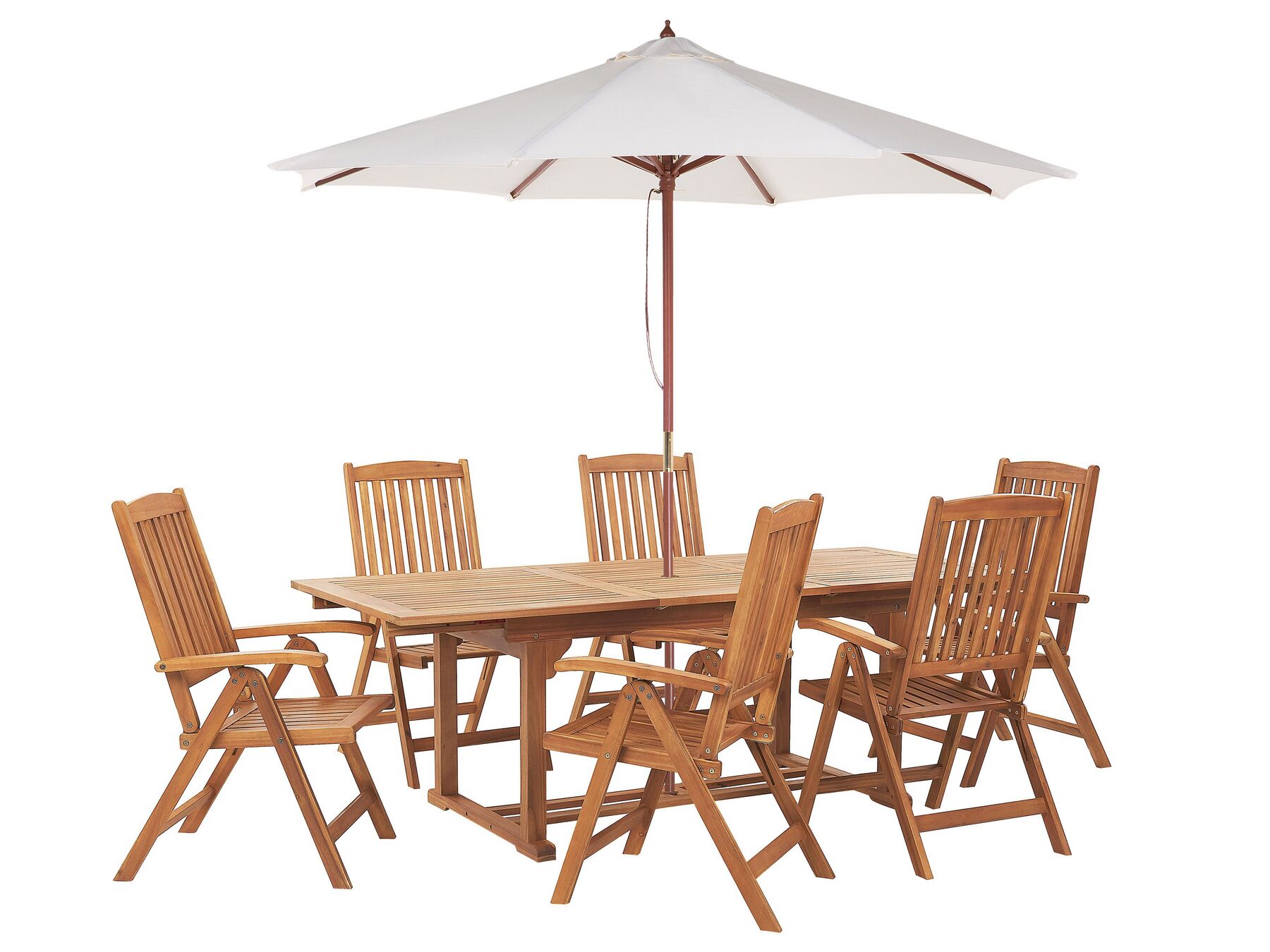 Garden Dining Set 6 Seater JAVA with Parasol (12 Options) Acacia Wood Light Brown