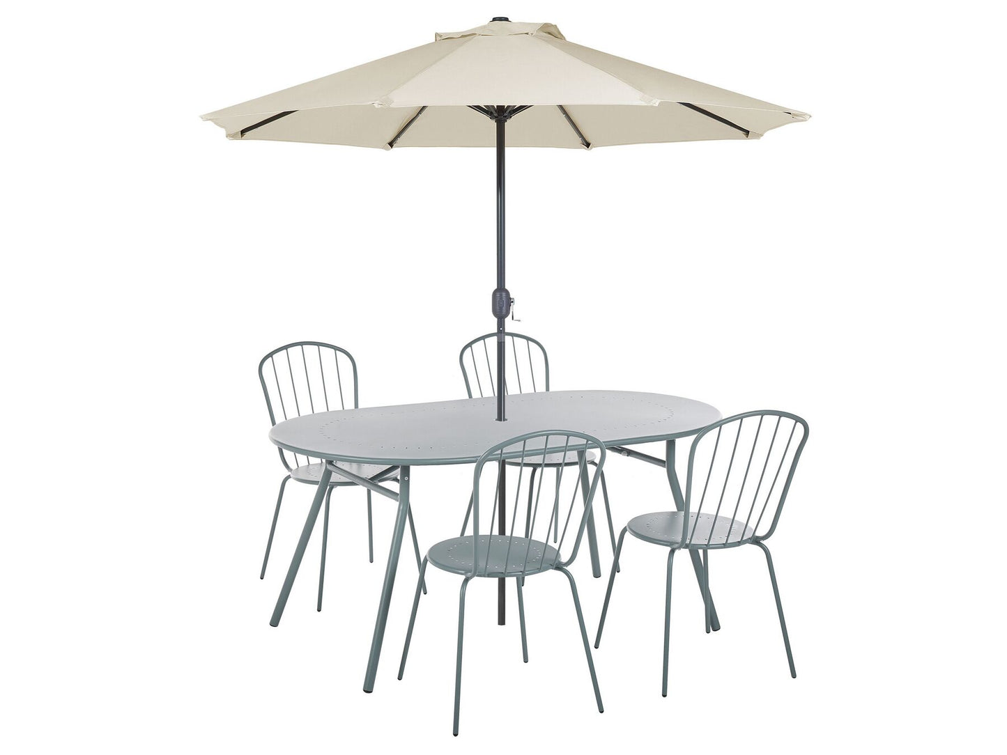 Garden Dining Set 4 Seater CALVI with Parasol (16 Options) Metal Light Blue