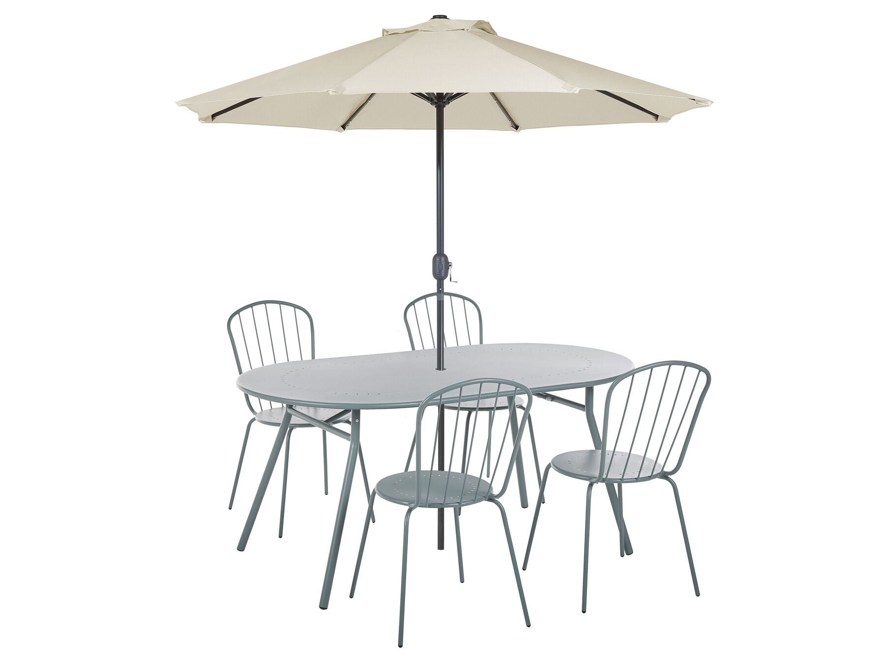 Garden Dining Set 4 Seater CALVI with Parasol (16 Options) Metal Light Blue