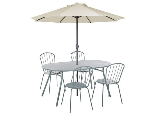 Garden Dining Set 4 Seater CALVI with Parasol (16 Options) Metal Light Blue