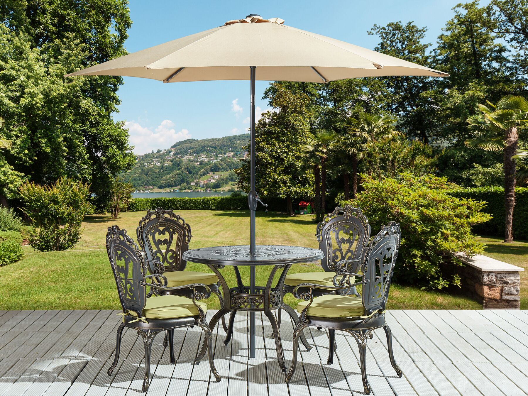 Garden Dining Set 4 Seater SAPRI with Parasol (16 Options) Metal Dark Brown
