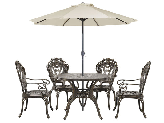 Garden Dining Set 4 Seater SAPRI with Parasol (16 Options) Metal Dark Brown