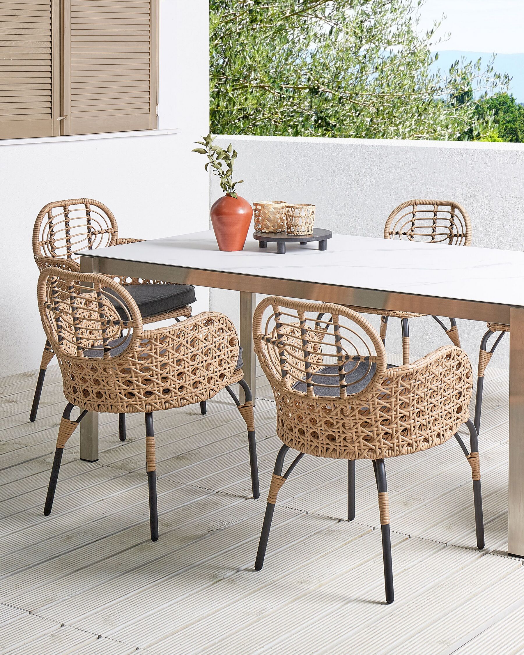 Set of 6 Garden Chairs with Cushions Rattan Natural