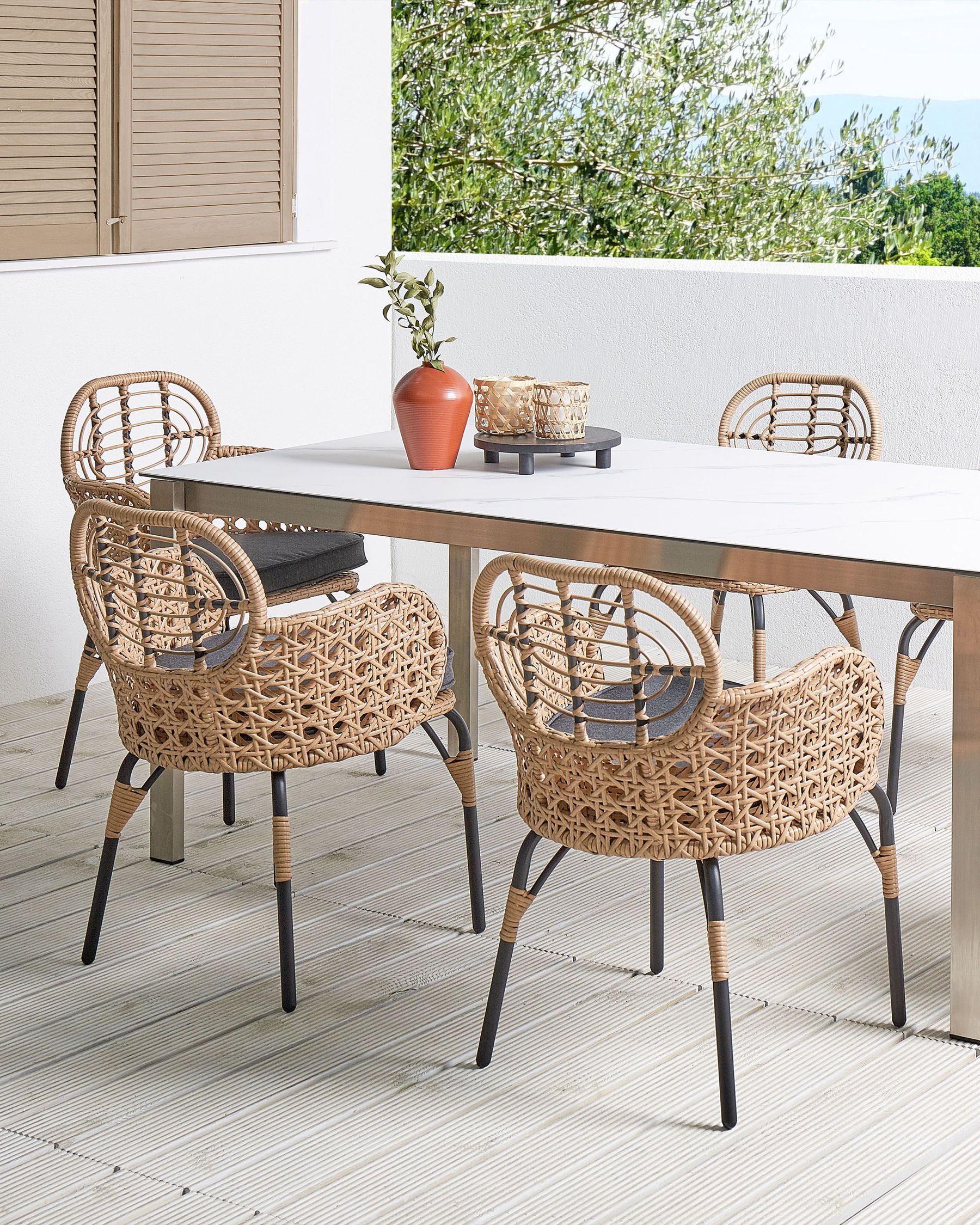 Set of 6 Garden Chairs with Cushions PRATELLO PE Rattan Natural