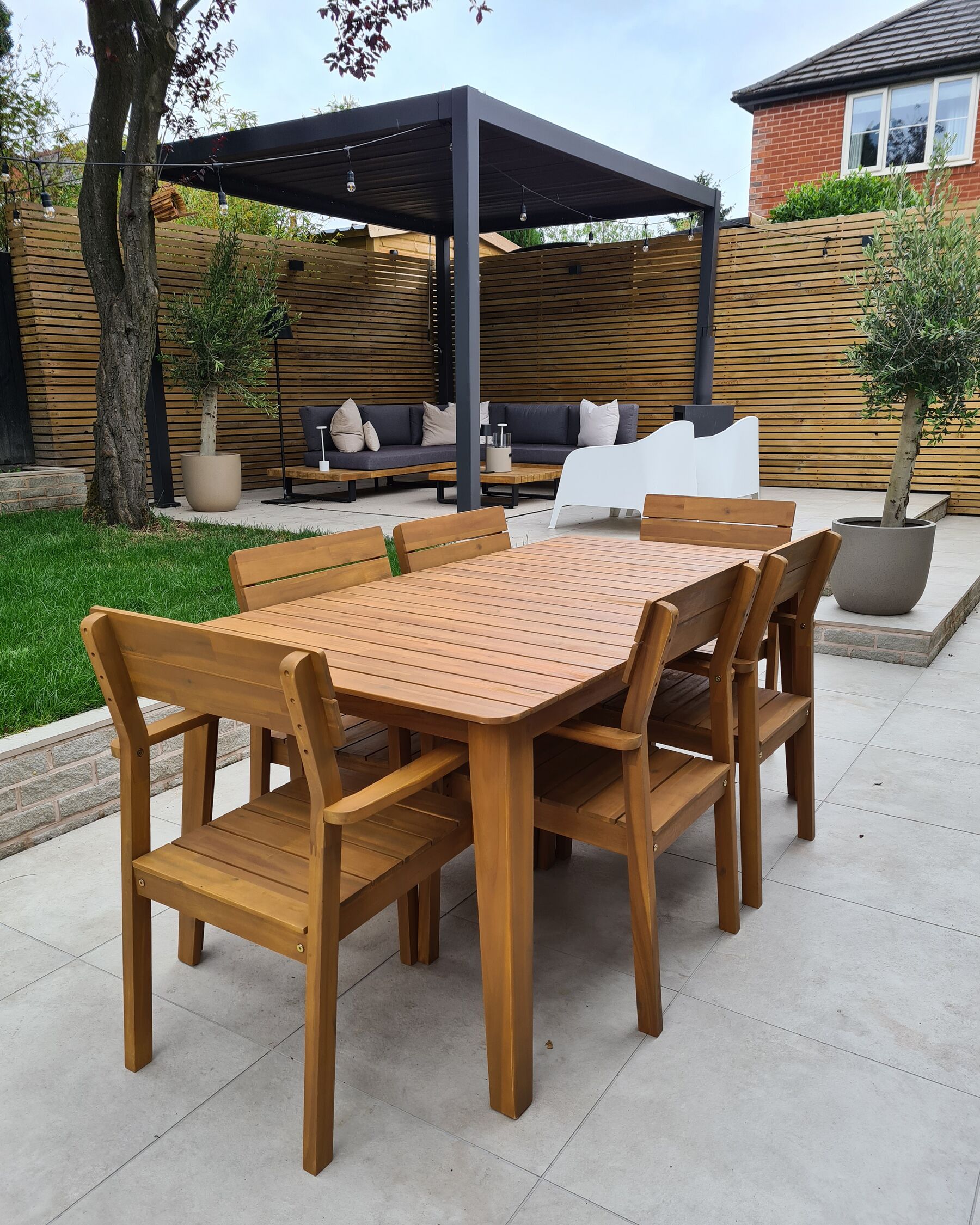 Garden Dining Set 6 Seater FORNELLI Acacia Wood Brown
