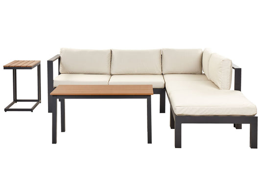 Garden Corner Sofa with Table 5 Seater MESSINA Left Hand Metal Beige
