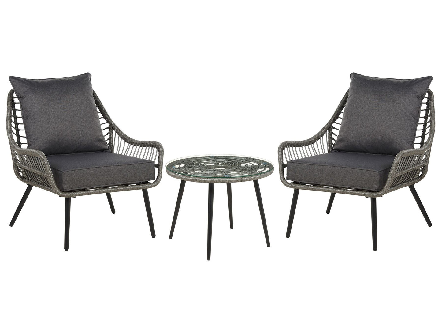 Bistro Set with Cushions LAURETO PE Rattan Grey