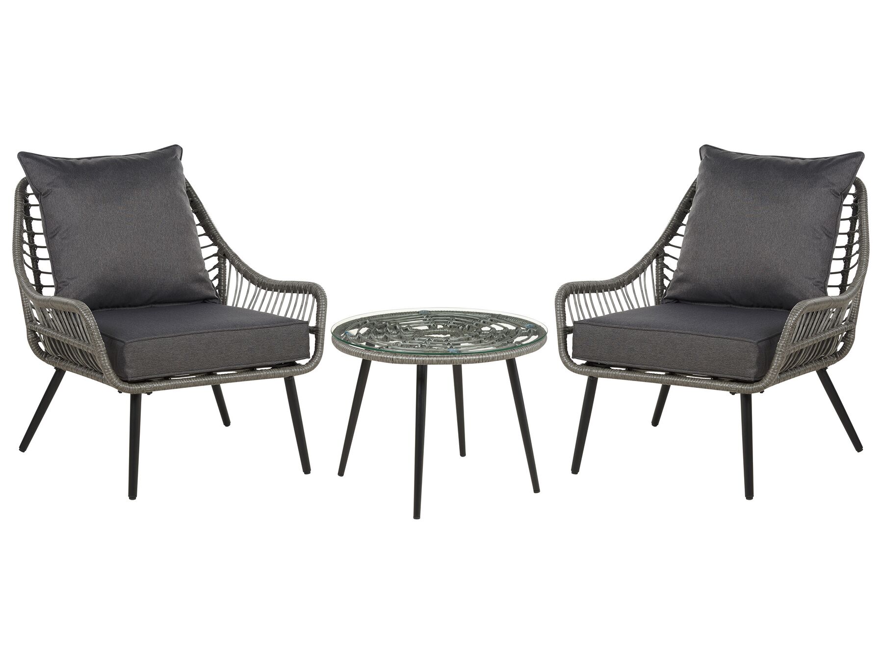 Bistro Set with Cushions LAURETO PE Rattan Grey