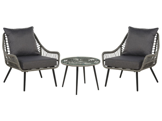 Bistro Set with Cushions LAURETO PE Rattan Grey