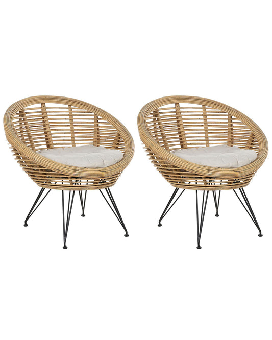 Set of 2 Garden Chairs with Cushions MARATEA Rattan Natural