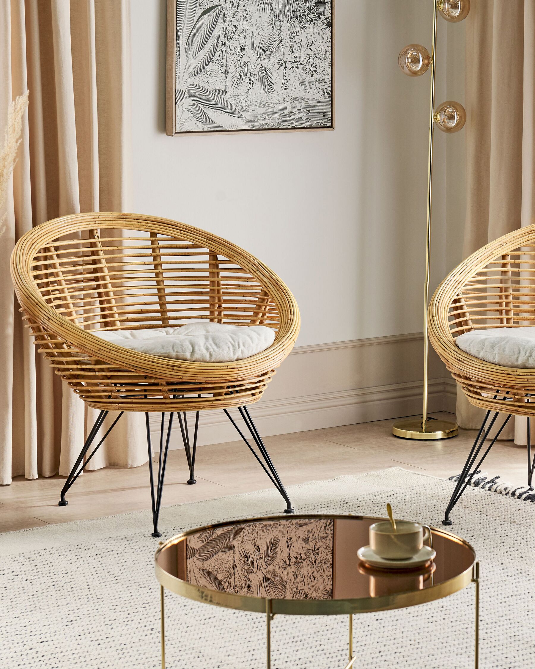 Set of 2 Garden Chairs with Cushions MARATEA Rattan Natural