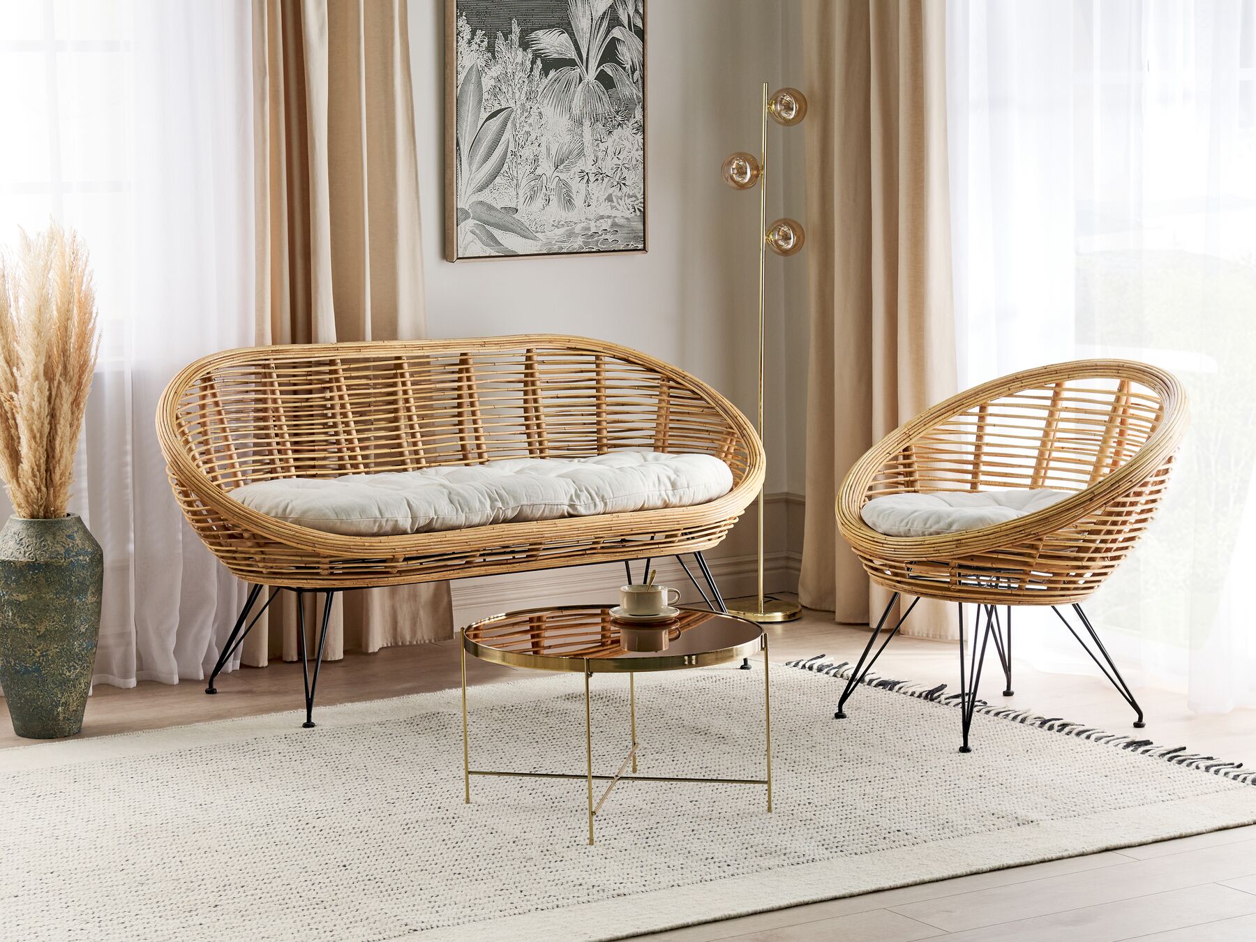 Garden Sofa Set 3 Seater MARATEA Rattan Natural