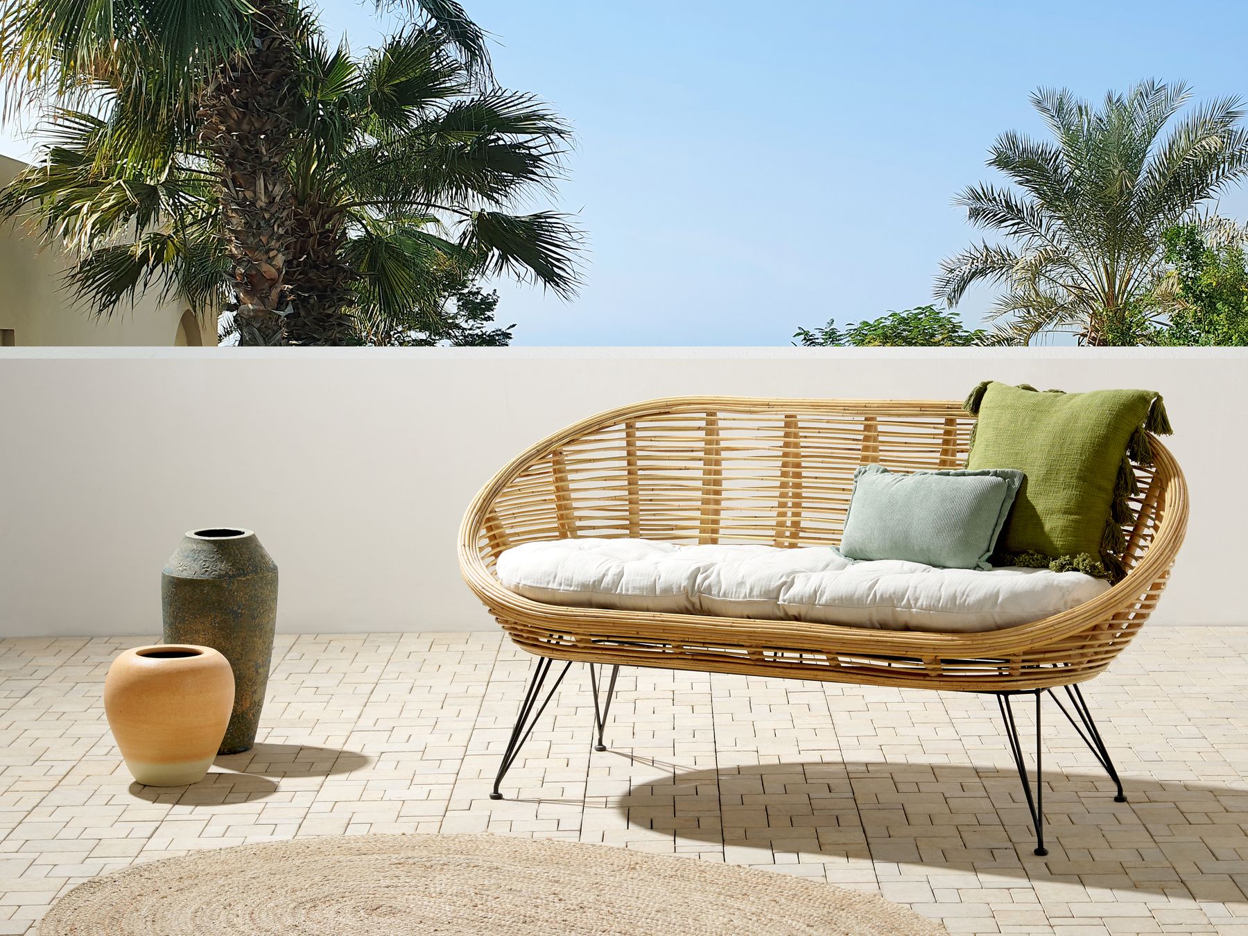 Garden Sofa 2 Seater MARATEA Rattan Natural