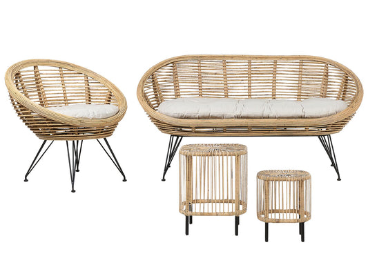 Garden Lounge Set with Table 3 Seater MARATEA/CESENATICO Rattan Natural