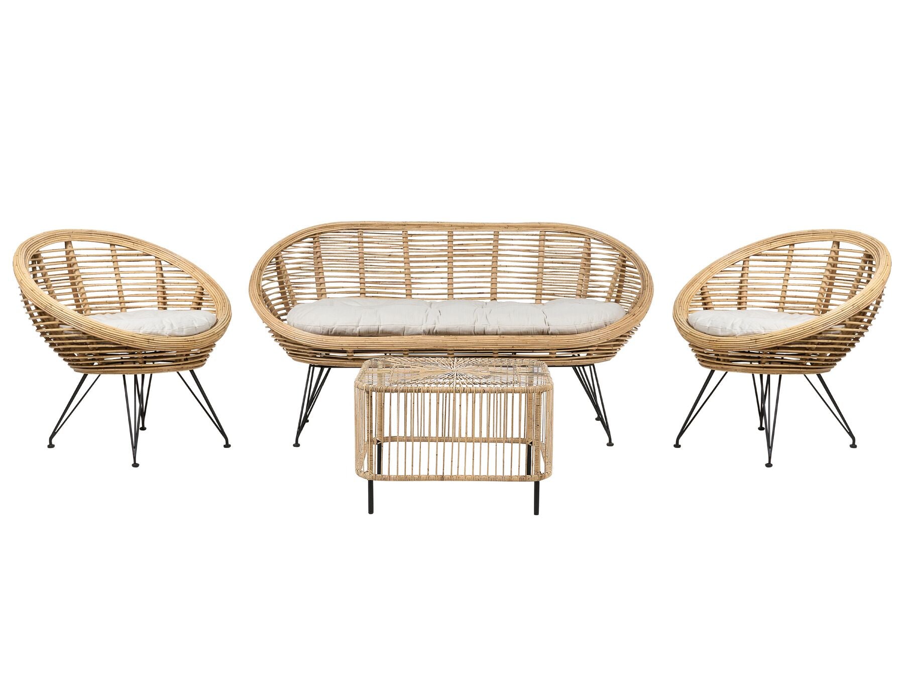 Garden Lounge Set with Table 4 Seater MARATEA/CESENATICO Rattan Natural