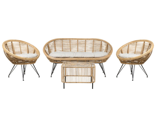 Garden Lounge Set with Table 4 Seater MARATEA/CESENATICO Rattan Natural