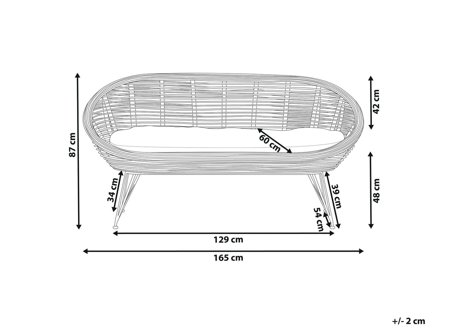 Garden Sofa 2 Seater MARATEA Rattan Natural