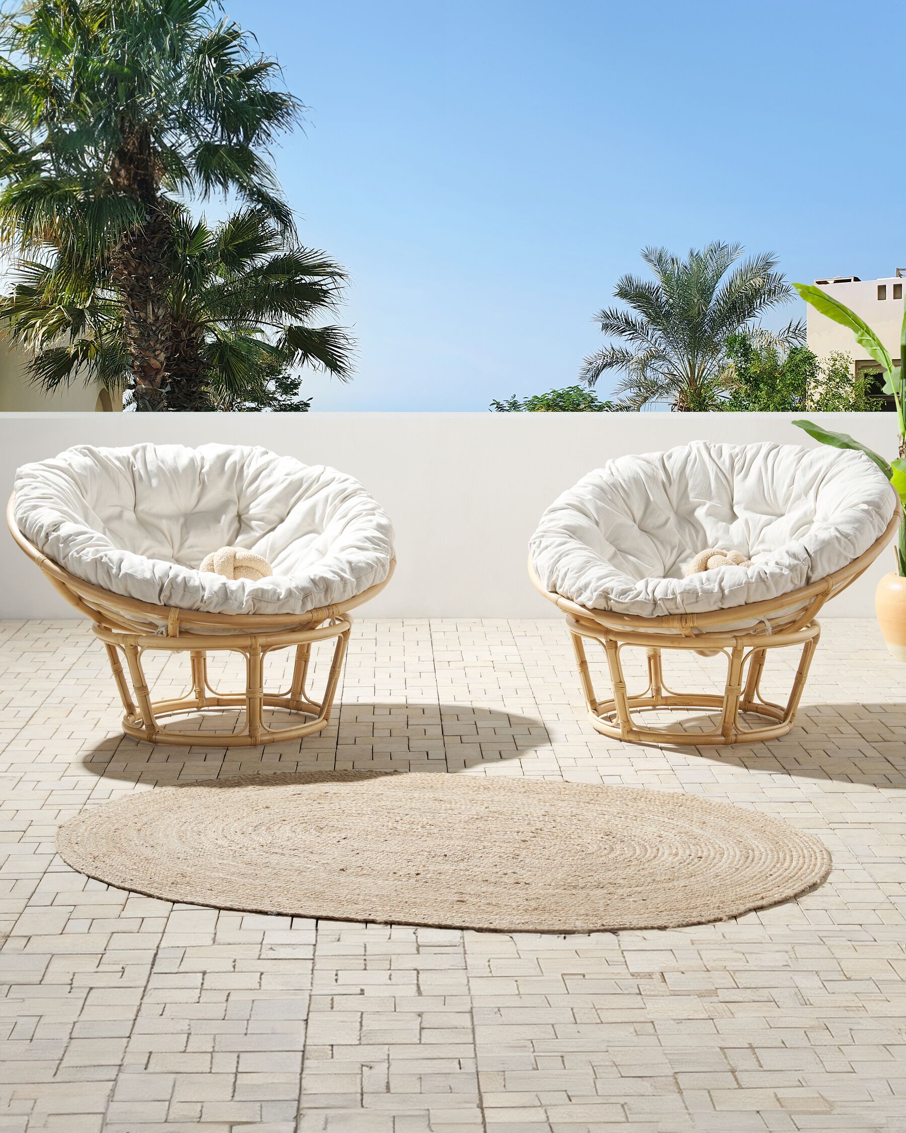 Set of 2 Garden Armchairs with Cushions SALVO Rattan Natural