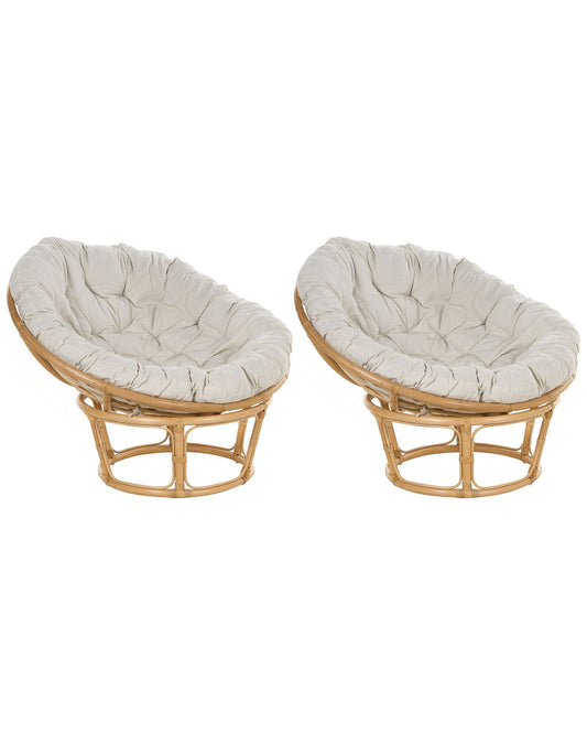 Set of 2 Garden Armchairs with Cushions SALVO Rattan Natural