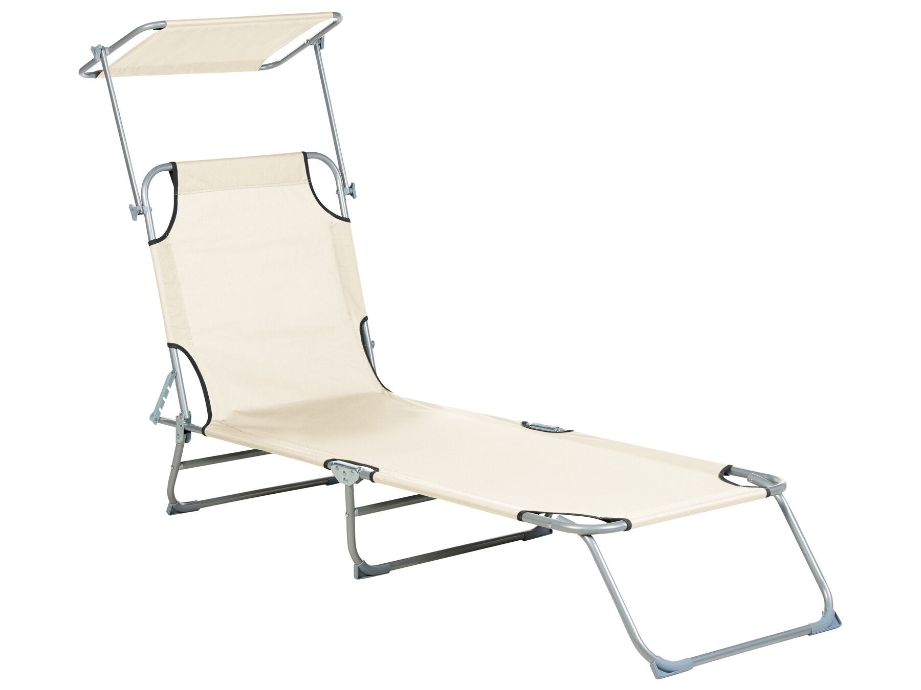 Steel Reclining Sun Lounger with Canopy Cream FOLIGNO