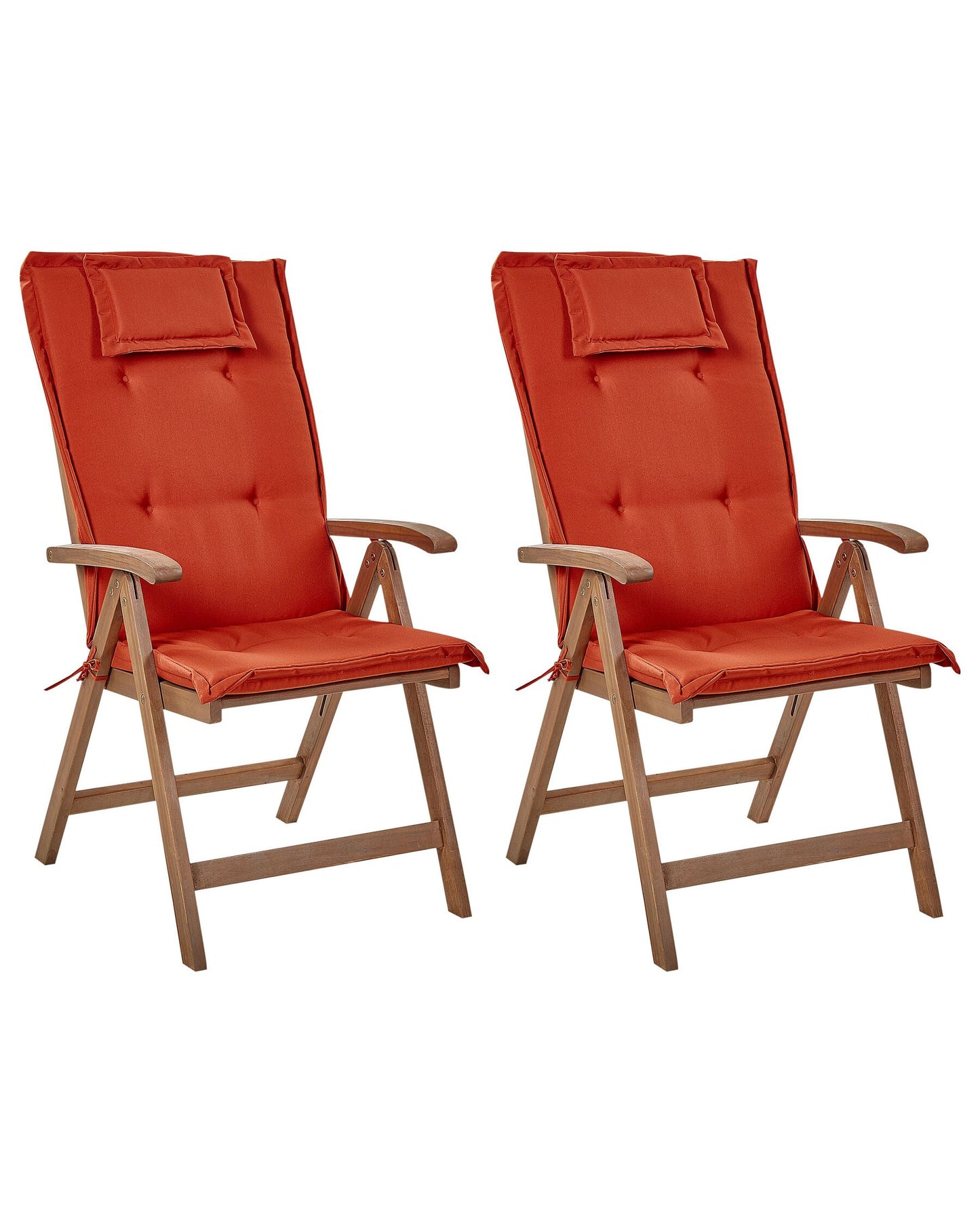 Set of 2 Garden Chairs with Cushions AMANTEA Acacia Wood Red