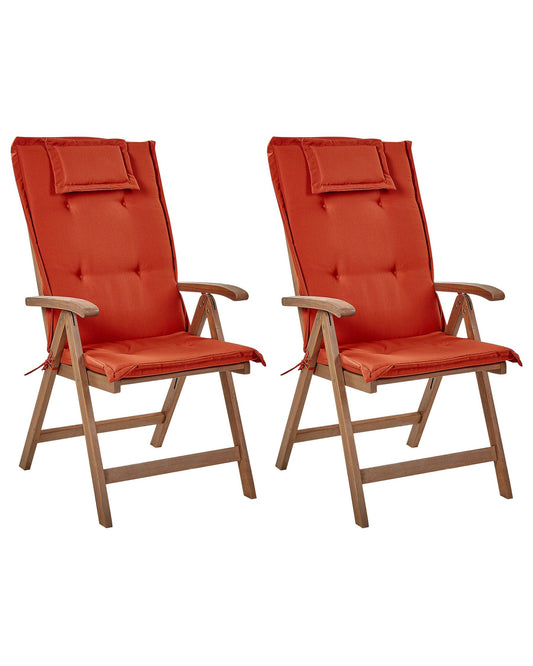 Set of 2 Garden Chairs with Cushions AMANTEA Acacia Wood Red