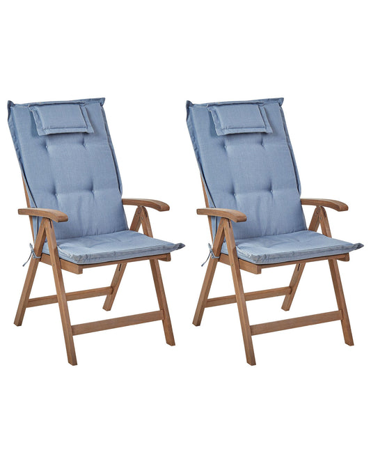 Set of 2 Garden Chairs with Cushions AMANTEA Acacia Wood Blue