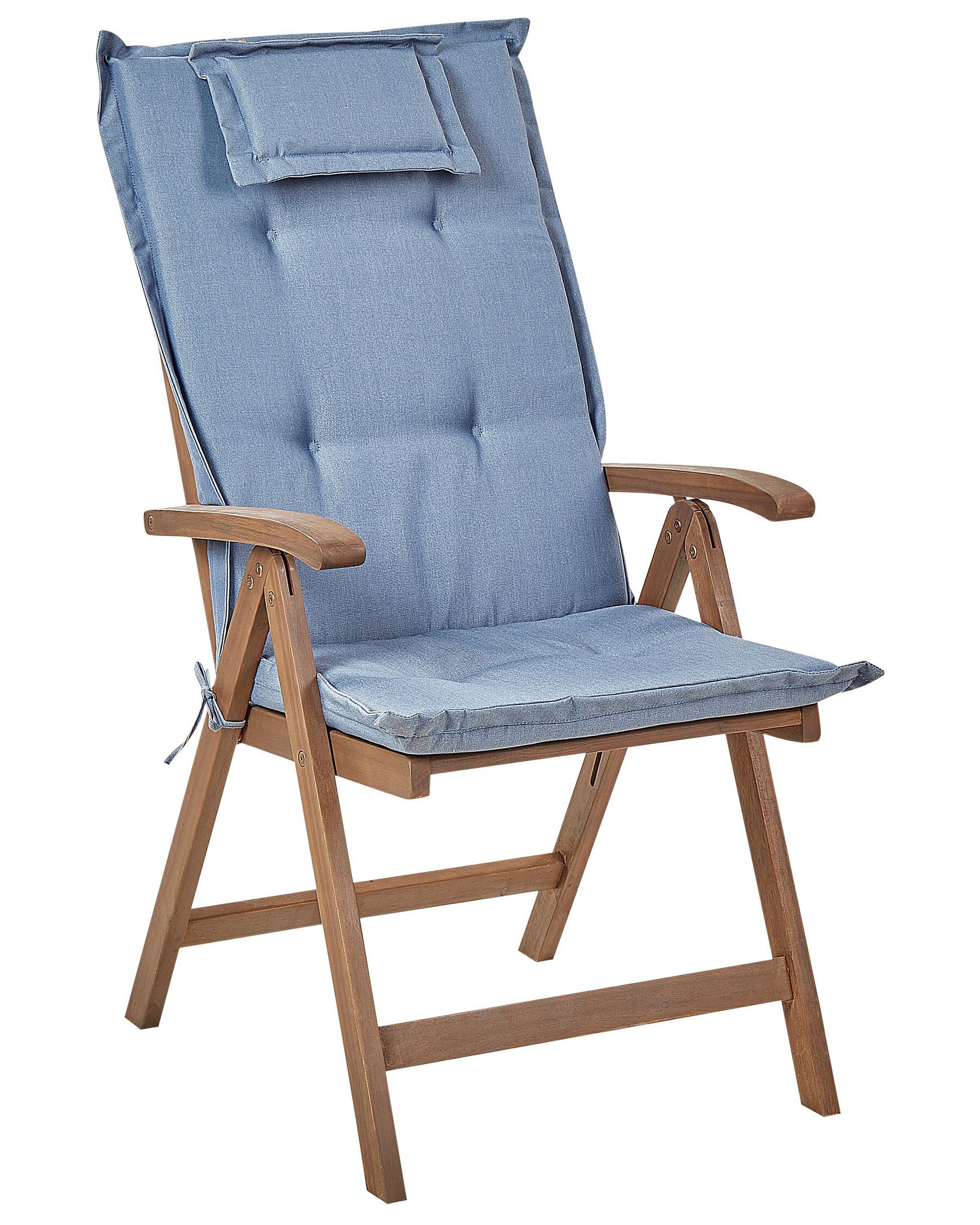 Set of 2 Garden Chairs with Cushions AMANTEA Acacia Wood Blue
