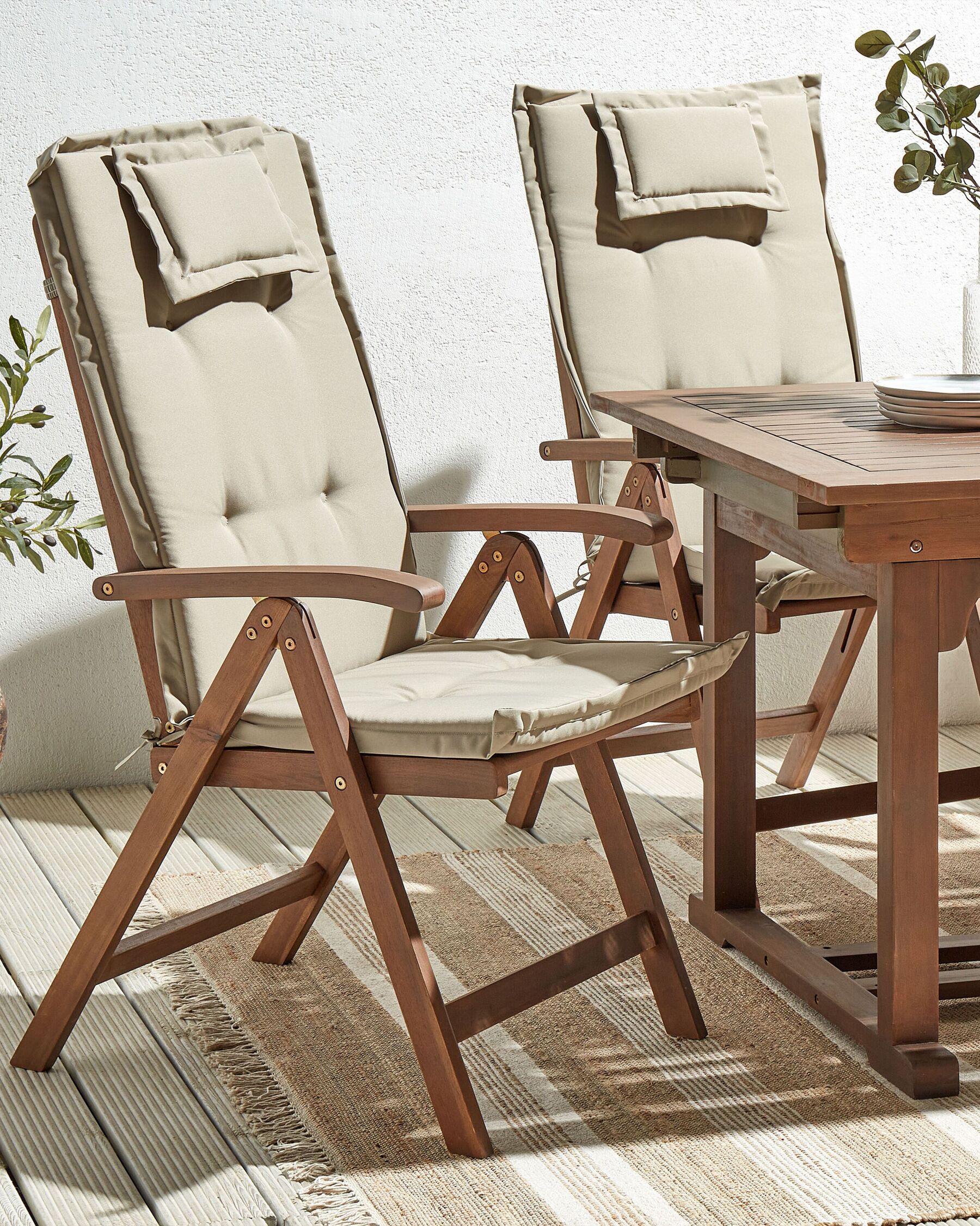 Set of 2 Garden Chairs with Cushions AMANTEA Acacia Wood Taupe