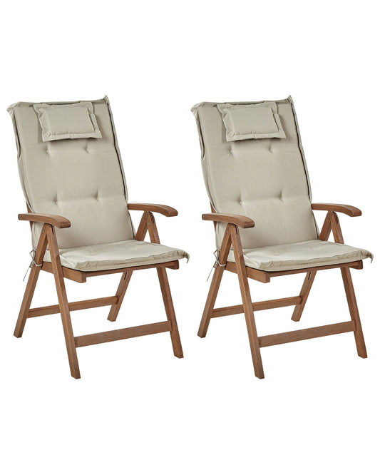 Set of 2 Garden Chairs with Cushions AMANTEA Acacia Wood Taupe