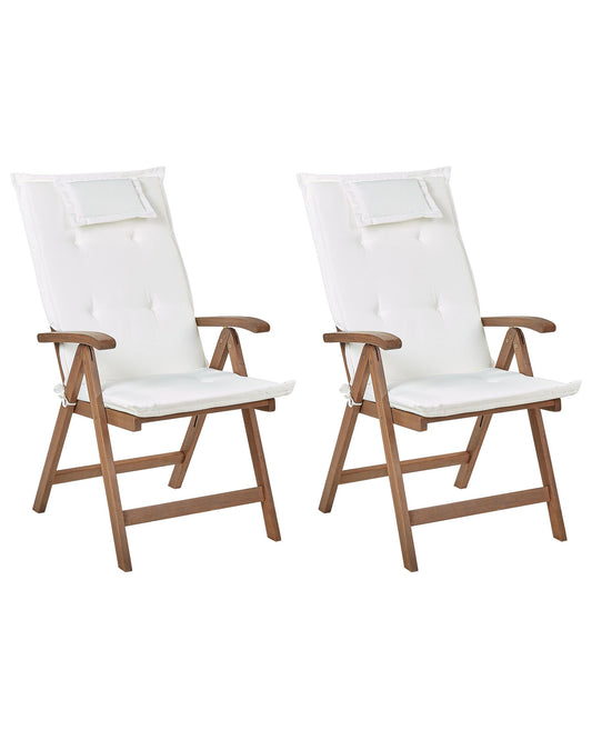 Set of 2 Garden Chairs with Cushions AMANTEA Acacia Wood Off-White