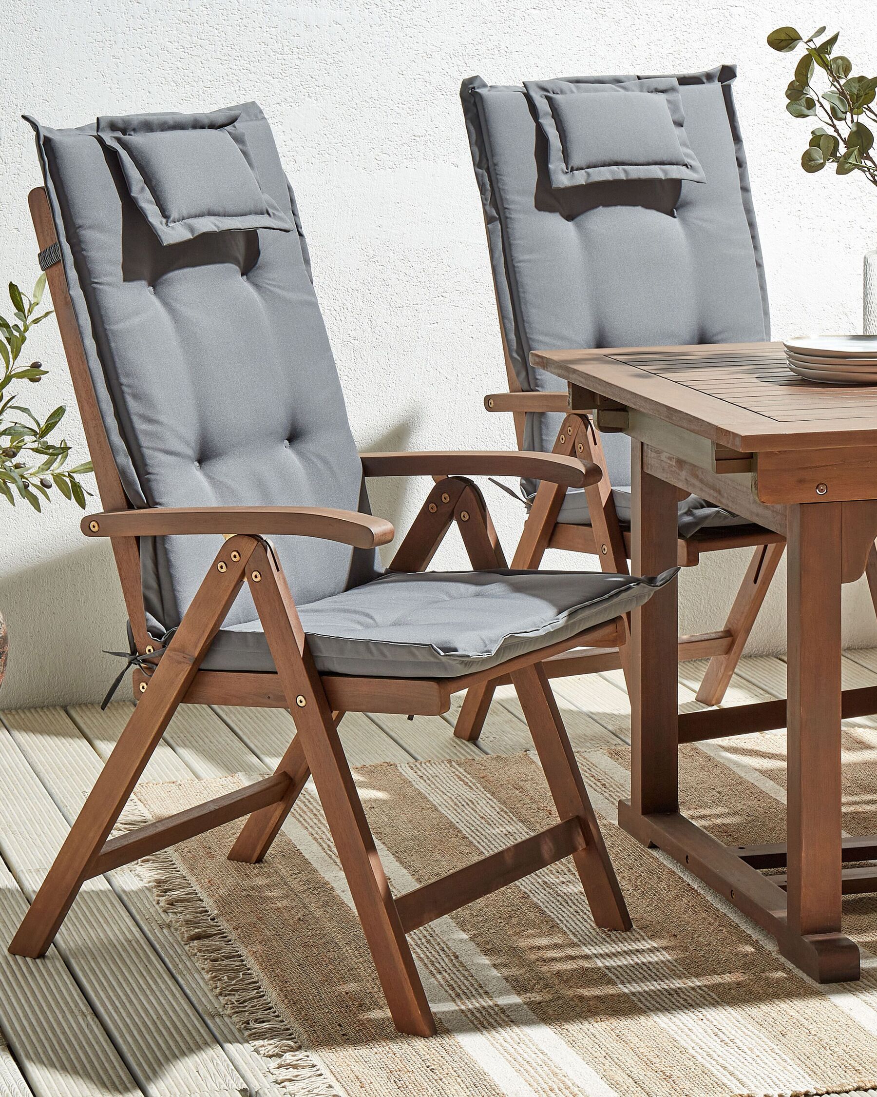 Set of 2 Garden Chairs with Cushions AMANTEA Acacia Wood Grey