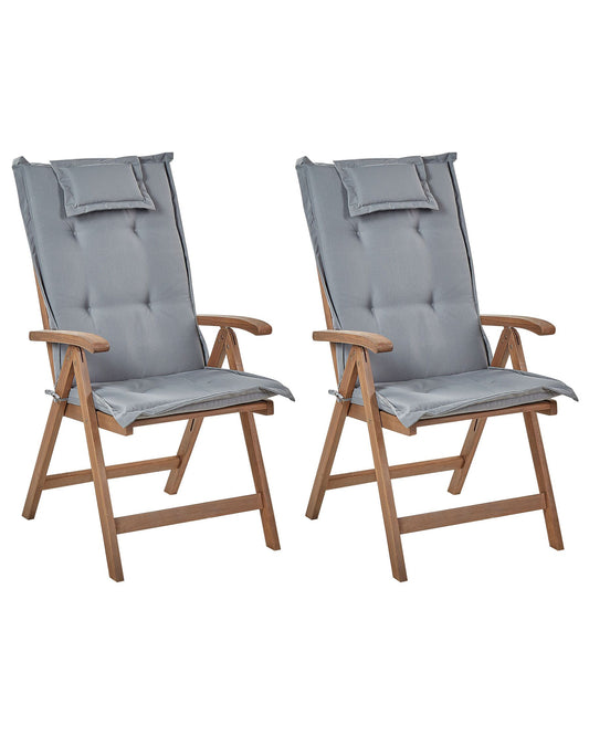 Set of 2 Garden Chairs with Cushions AMANTEA Acacia Wood Grey