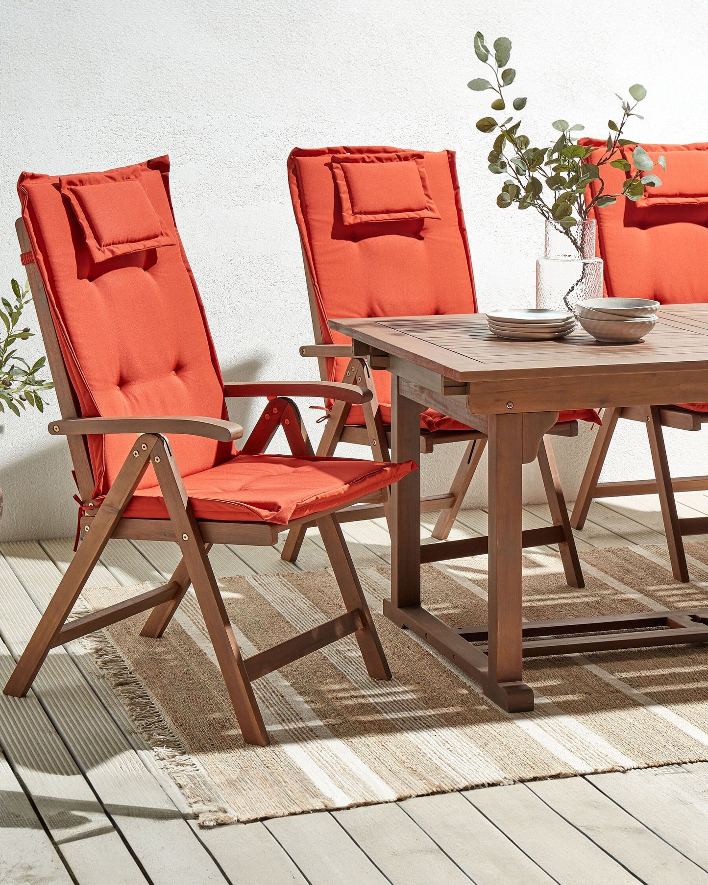 Set of 6 Garden Chairs with Cushions AMANTEA Acacia Wood Red