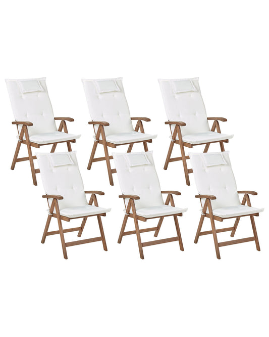 Set of 6 Garden Chairs with Cushions AMANTEA Acacia Wood Off-White