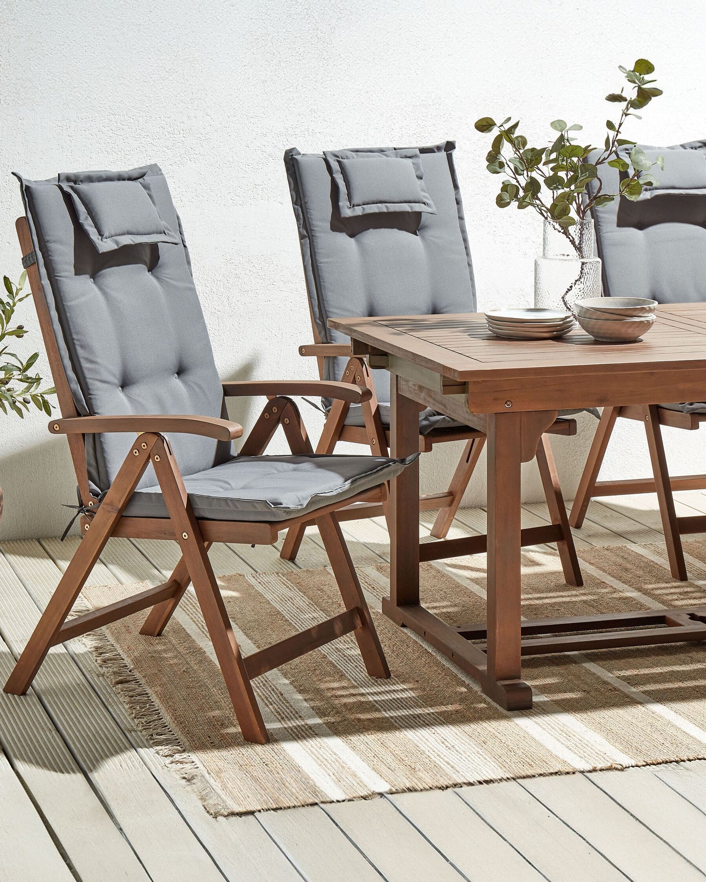 Set of 6 Garden Chairs with Cushions AMANTEA Acacia Wood Grey