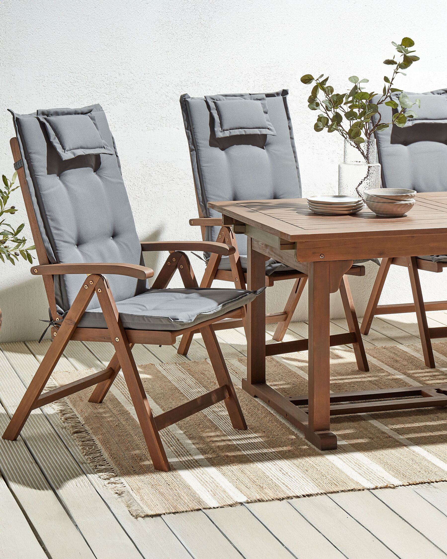 Set of 6 Garden Chairs with Cushions AMANTEA Acacia Wood Grey