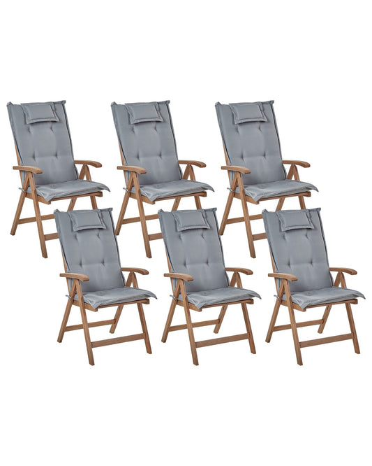 Set of 6 Garden Chairs with Cushions AMANTEA Acacia Wood Grey